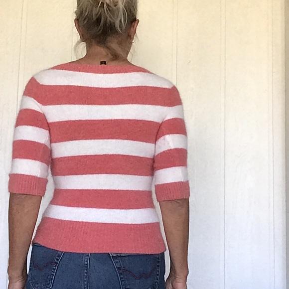 BEBE STRIPED FUZZY ANGORA SWEATER SMALL BELLINI/WHITE SMALL - Picture 5 of 15